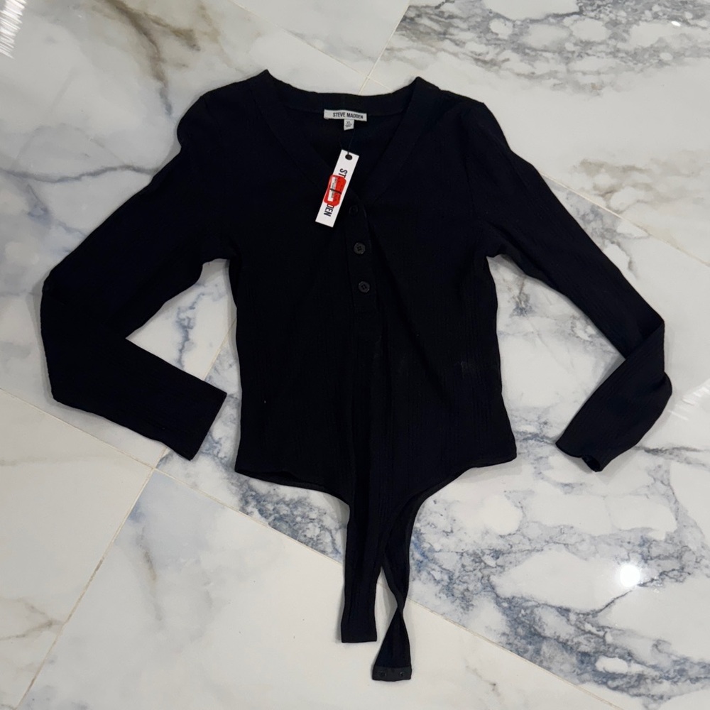 New Steve Madden Long Sleeve black Ribbed Bodysuit extra large NWT comfy soft